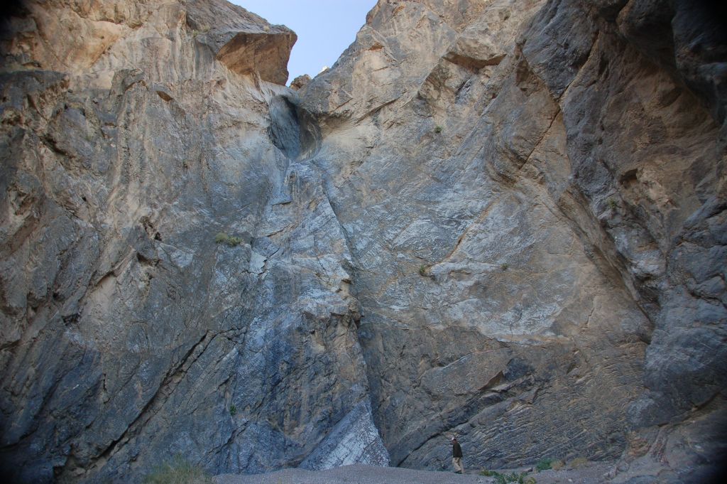 Steve approaching the base of one of Death Valley's most spectacular dry falls: